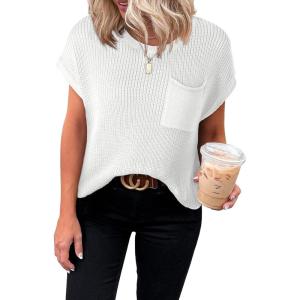 imageDokotoo Womens Casual Short Sleeve Loose Tunic Tops Lightweight Knit Spring Pullover Sweater BlousesWhite
