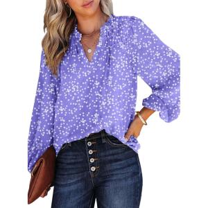 imageDokotoo Womens Casual V Neck Alicia Floral Print Smocked Long Sleeve Chiffon Blouses Bohemian Top ShirtsOrchid Petal