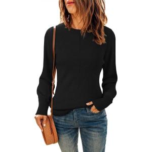 imageDokotoo Womens Ribbed Knit Long Lantern Sleeves Sweater Crewneck Casual Slim Fit Pullover Jumper TopsA Black