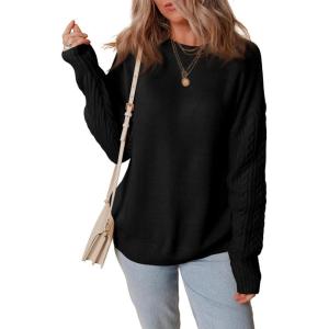 imageDokotoo Womens Sweaters Casual Ribbed Crewneck Long Sleeve Solid Cable Knit Loose Fit Pullover Sweater TopsBlack