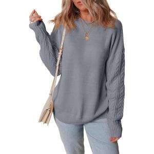 imageDokotoo Womens Sweaters Casual Ribbed Crewneck Long Sleeve Solid Cable Knit Loose Fit Pullover Sweater TopsGray