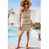imageDokotoo Swimsuit Coverup for Women Bathing Suit Cover ups Crochet V Neck Sleeveless Striped Dress Hollow Out Bikini Cover Up