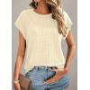imageDokotoo Womens Blouses Summer Casual Cap Short Sleeve Tops Basic Textured Solid Color Round Neck T Shirts BlouseApricot