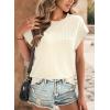 imageDokotoo Womens Blouses Summer Casual Cap Short Sleeve Tops Basic Textured Solid Color Round Neck T Shirts BlouseBeige