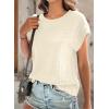 imageDokotoo Womens Blouses Summer Casual Cap Short Sleeve Tops Basic Textured Solid Color Round Neck T Shirts BlouseBeige
