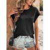 imageDokotoo Womens Blouses Summer Casual Cap Short Sleeve Tops Basic Textured Solid Color Round Neck T Shirts BlouseBlack