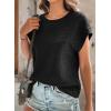 imageDokotoo Womens Blouses Summer Casual Cap Short Sleeve Tops Basic Textured Solid Color Round Neck T Shirts BlouseBlack