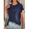 imageDokotoo Womens Blouses Summer Casual Cap Short Sleeve Tops Basic Textured Solid Color Round Neck T Shirts BlouseBlue
