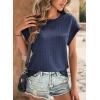 imageDokotoo Womens Blouses Summer Casual Cap Short Sleeve Tops Basic Textured Solid Color Round Neck T Shirts BlouseBlue