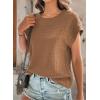 imageDokotoo Womens Blouses Summer Casual Cap Short Sleeve Tops Basic Textured Solid Color Round Neck T Shirts BlouseBrown