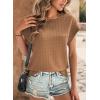 imageDokotoo Womens Blouses Summer Casual Cap Short Sleeve Tops Basic Textured Solid Color Round Neck T Shirts BlouseBrown