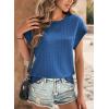 imageDokotoo Womens Blouses Summer Casual Cap Short Sleeve Tops Basic Textured Solid Color Round Neck T Shirts BlouseDark Blue
