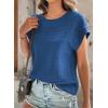 imageDokotoo Womens Blouses Summer Casual Cap Short Sleeve Tops Basic Textured Solid Color Round Neck T Shirts BlouseDark Blue