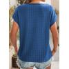 imageDokotoo Womens Blouses Summer Casual Cap Short Sleeve Tops Basic Textured Solid Color Round Neck T Shirts BlouseDark Blue