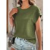 imageDokotoo Womens Blouses Summer Casual Cap Short Sleeve Tops Basic Textured Solid Color Round Neck T Shirts BlouseJungle Green