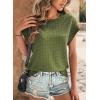 imageDokotoo Womens Blouses Summer Casual Cap Short Sleeve Tops Basic Textured Solid Color Round Neck T Shirts BlouseJungle Green