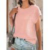 imageDokotoo Womens Blouses Summer Casual Cap Short Sleeve Tops Basic Textured Solid Color Round Neck T Shirts BlousePink