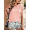 imageDokotoo Womens Blouses Summer Casual Cap Short Sleeve Tops Basic Textured Solid Color Round Neck T Shirts BlousePink