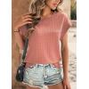 imageDokotoo Womens Blouses Summer Casual Cap Short Sleeve Tops Basic Textured Solid Color Round Neck T Shirts BlousePink 2