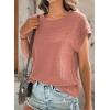 imageDokotoo Womens Blouses Summer Casual Cap Short Sleeve Tops Basic Textured Solid Color Round Neck T Shirts BlousePink 2