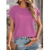 imageDokotoo Womens Blouses Summer Casual Cap Short Sleeve Tops Basic Textured Solid Color Round Neck T Shirts BlousePurple