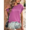 imageDokotoo Womens Blouses Summer Casual Cap Short Sleeve Tops Basic Textured Solid Color Round Neck T Shirts BlousePurple