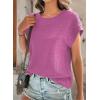imageDokotoo Womens Blouses Summer Casual Cap Short Sleeve Tops Basic Textured Solid Color Round Neck T Shirts BlousePurple
