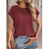 imageDokotoo Womens Blouses Summer Casual Cap Short Sleeve Tops Basic Textured Solid Color Round Neck T Shirts BlouseRed