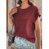 imageDokotoo Womens Blouses Summer Casual Cap Short Sleeve Tops Basic Textured Solid Color Round Neck T Shirts BlouseRed