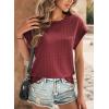 imageDokotoo Womens Blouses Summer Casual Cap Short Sleeve Tops Basic Textured Solid Color Round Neck T Shirts BlouseRed