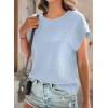 imageDokotoo Womens Blouses Summer Casual Cap Short Sleeve Tops Basic Textured Solid Color Round Neck T Shirts BlouseSky Blue