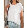 imageDokotoo Womens Blouses Summer Casual Cap Short Sleeve Tops Basic Textured Solid Color Round Neck T Shirts BlouseWhite