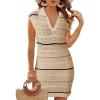 imageDokotoo Swimsuit Coverup for Women Bathing Suit Cover ups Crochet V Neck Sleeveless Striped Dress Hollow Out Bikini Cover Up