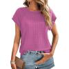 imageDokotoo Womens Blouses Summer Casual Cap Short Sleeve Tops Basic Textured Solid Color Round Neck T Shirts BlousePurple