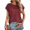 imageDokotoo Womens Blouses Summer Casual Cap Short Sleeve Tops Basic Textured Solid Color Round Neck T Shirts BlouseRed
