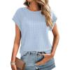 imageDokotoo Womens Blouses Summer Casual Cap Short Sleeve Tops Basic Textured Solid Color Round Neck T Shirts BlouseSky Blue