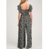 imageDokotoo Womens Casual Loose Overalls Jumpsuits One Piece Ruffle Short Sleevel Printed Wide Leg Long Pant With PocketsBlack