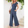 imageDokotoo Womens Casual Loose Overalls Jumpsuits One Piece Ruffle Short Sleevel Printed Wide Leg Long Pant With PocketsBlue