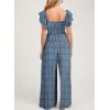 imageDokotoo Womens Casual Loose Overalls Jumpsuits One Piece Ruffle Short Sleevel Printed Wide Leg Long Pant With PocketsBlue