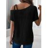 imageDokotoo Womens Summer Tops Off One Shoulder Waffle Knit Short Sleeve TShirts Casual Lightweight Solid Color BlousesBlack