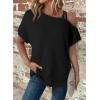imageDokotoo Womens Summer Tops Off One Shoulder Waffle Knit Short Sleeve TShirts Casual Lightweight Solid Color BlousesBlack