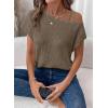 imageDokotoo Womens Summer Tops Off One Shoulder Waffle Knit Short Sleeve TShirts Casual Lightweight Solid Color BlousesBrown