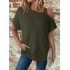imageDokotoo Womens Summer Tops Off One Shoulder Waffle Knit Short Sleeve TShirts Casual Lightweight Solid Color BlousesGreen