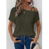 imageDokotoo Womens Summer Tops Off One Shoulder Waffle Knit Short Sleeve TShirts Casual Lightweight Solid Color BlousesGreen
