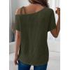 imageDokotoo Womens Summer Tops Off One Shoulder Waffle Knit Short Sleeve TShirts Casual Lightweight Solid Color BlousesGreen