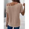 imageDokotoo Womens Summer Tops Off One Shoulder Waffle Knit Short Sleeve TShirts Casual Lightweight Solid Color BlousesKhaki