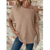 imageDokotoo Womens Summer Tops Off One Shoulder Waffle Knit Short Sleeve TShirts Casual Lightweight Solid Color BlousesKhaki