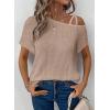 imageDokotoo Womens Summer Tops Off One Shoulder Waffle Knit Short Sleeve TShirts Casual Lightweight Solid Color BlousesKhaki