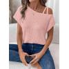 imageDokotoo Womens Summer Tops Off One Shoulder Waffle Knit Short Sleeve TShirts Casual Lightweight Solid Color BlousesPink