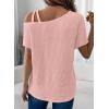 imageDokotoo Womens Summer Tops Off One Shoulder Waffle Knit Short Sleeve TShirts Casual Lightweight Solid Color BlousesPink